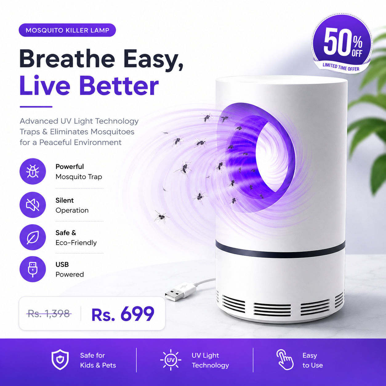 ⚡ 50% OFF Today – Portable Mosquito Killer Lamp